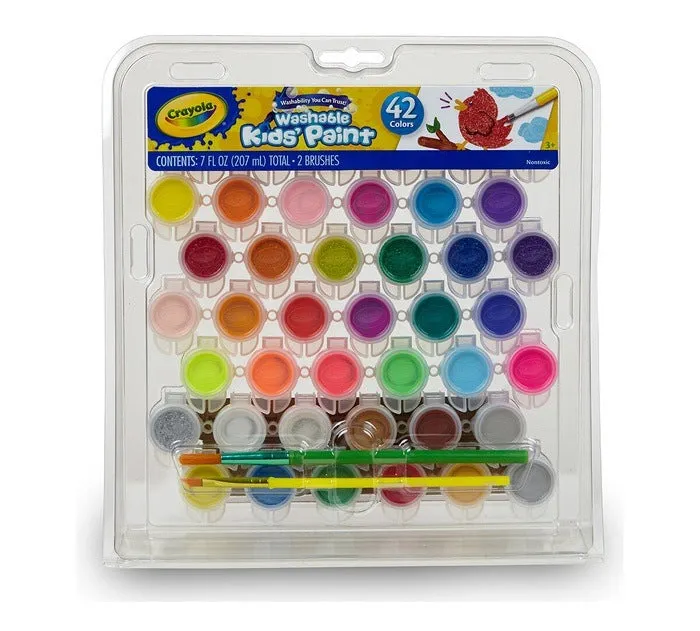42 Colors Washable Kids Paint Pot With Brush