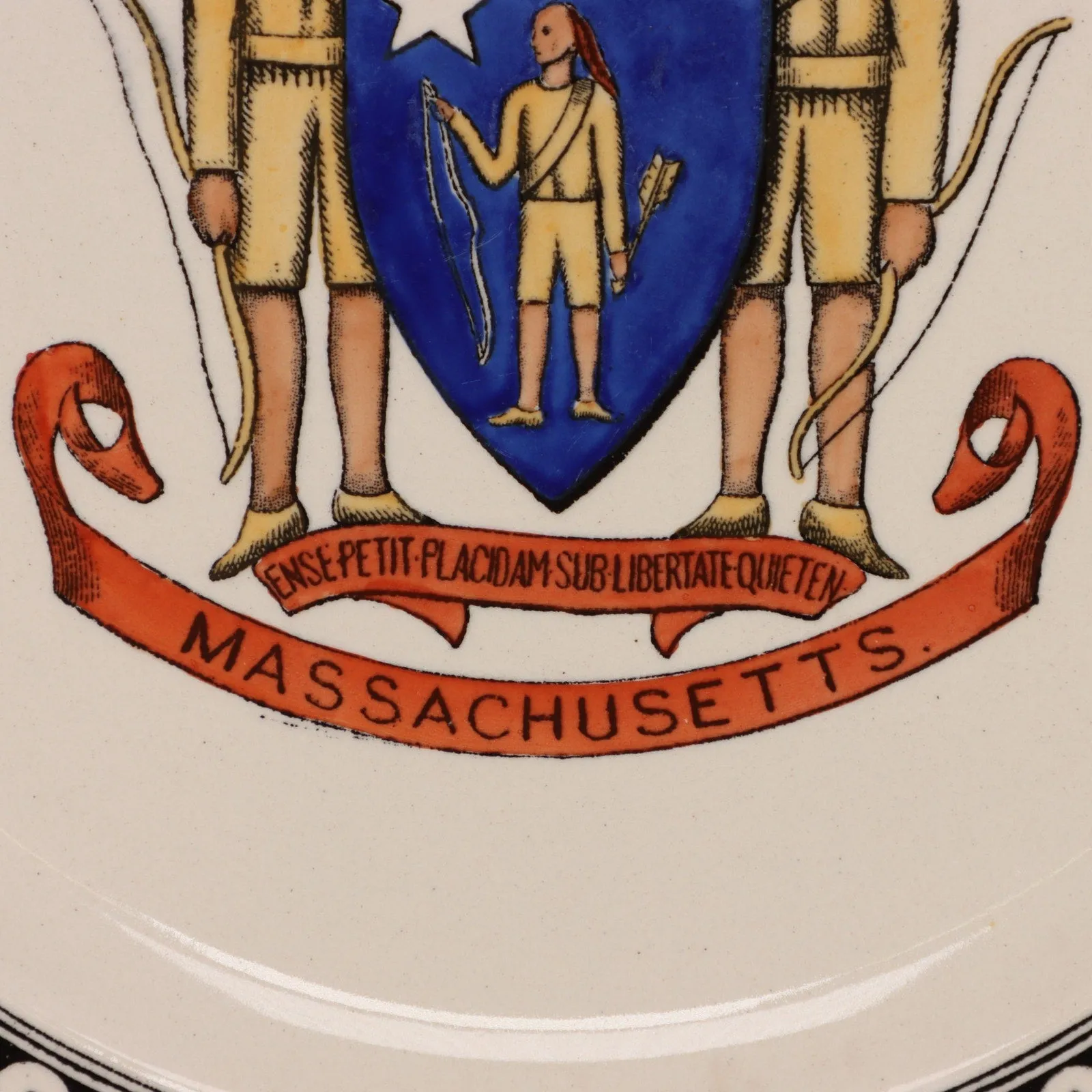 Adams Tunstall Armorial Massachusetts Cabinet Plate 9 3/4" Staffordshire Antique