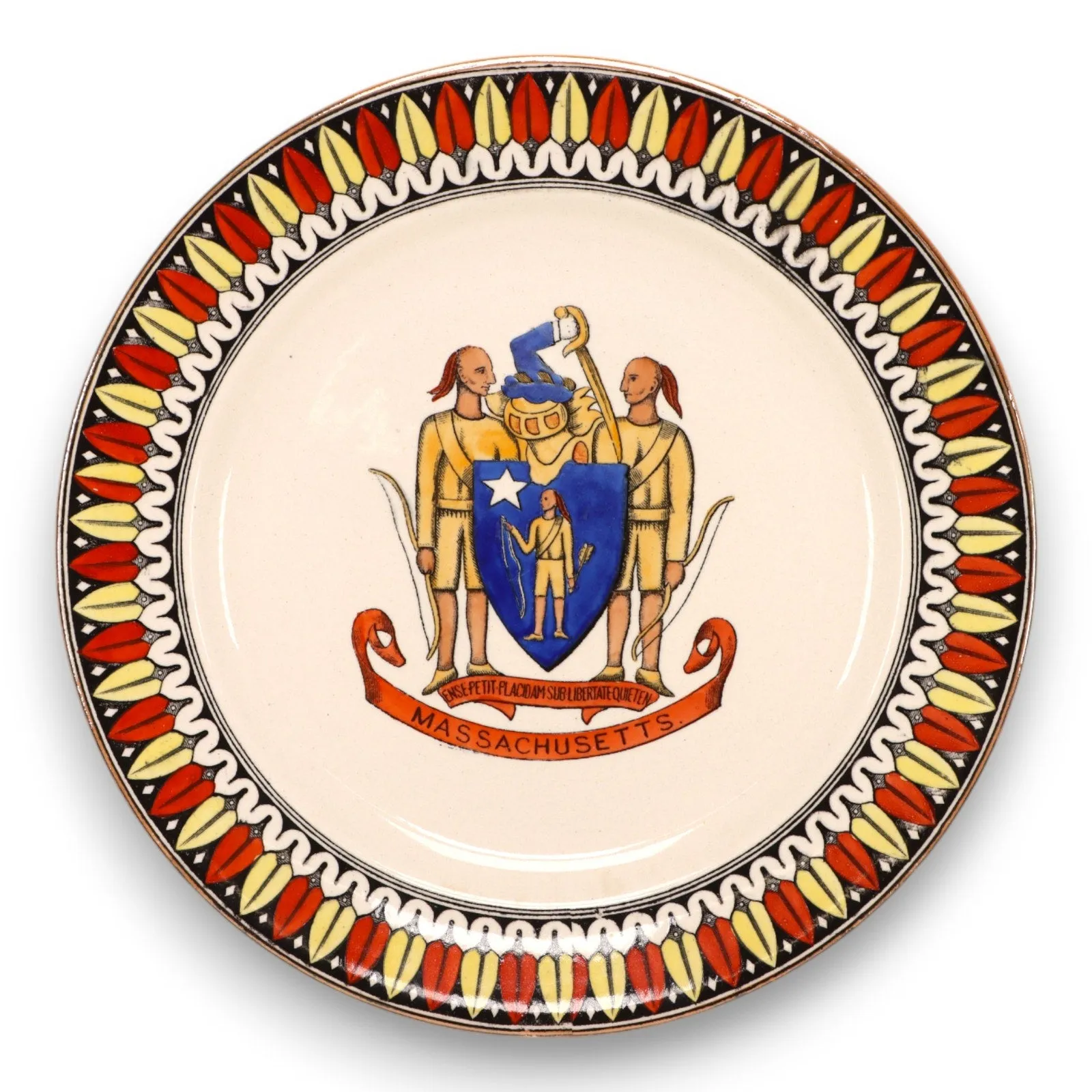 Adams Tunstall Armorial Massachusetts Cabinet Plate 9 3/4" Staffordshire Antique