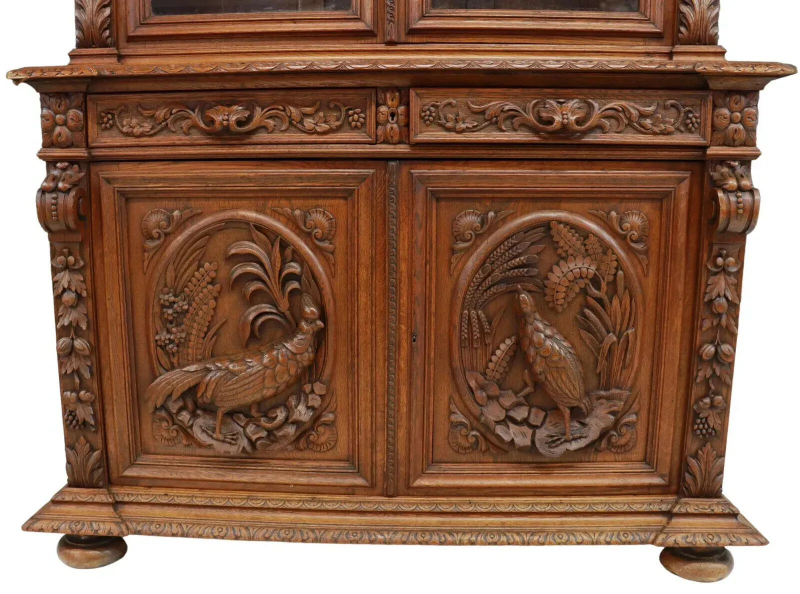 Antique Cabinet, Hunt, Oak, Foliate, French Game Bird & Deer Carved, 1800's!!