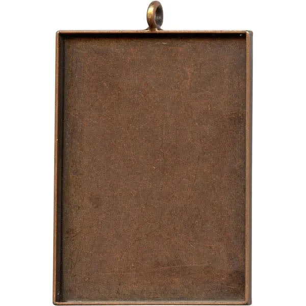 Antiqued Copper Plated Bezel Cup, Rectangle, 38x27mm, 1 Loop (12 Pieces)