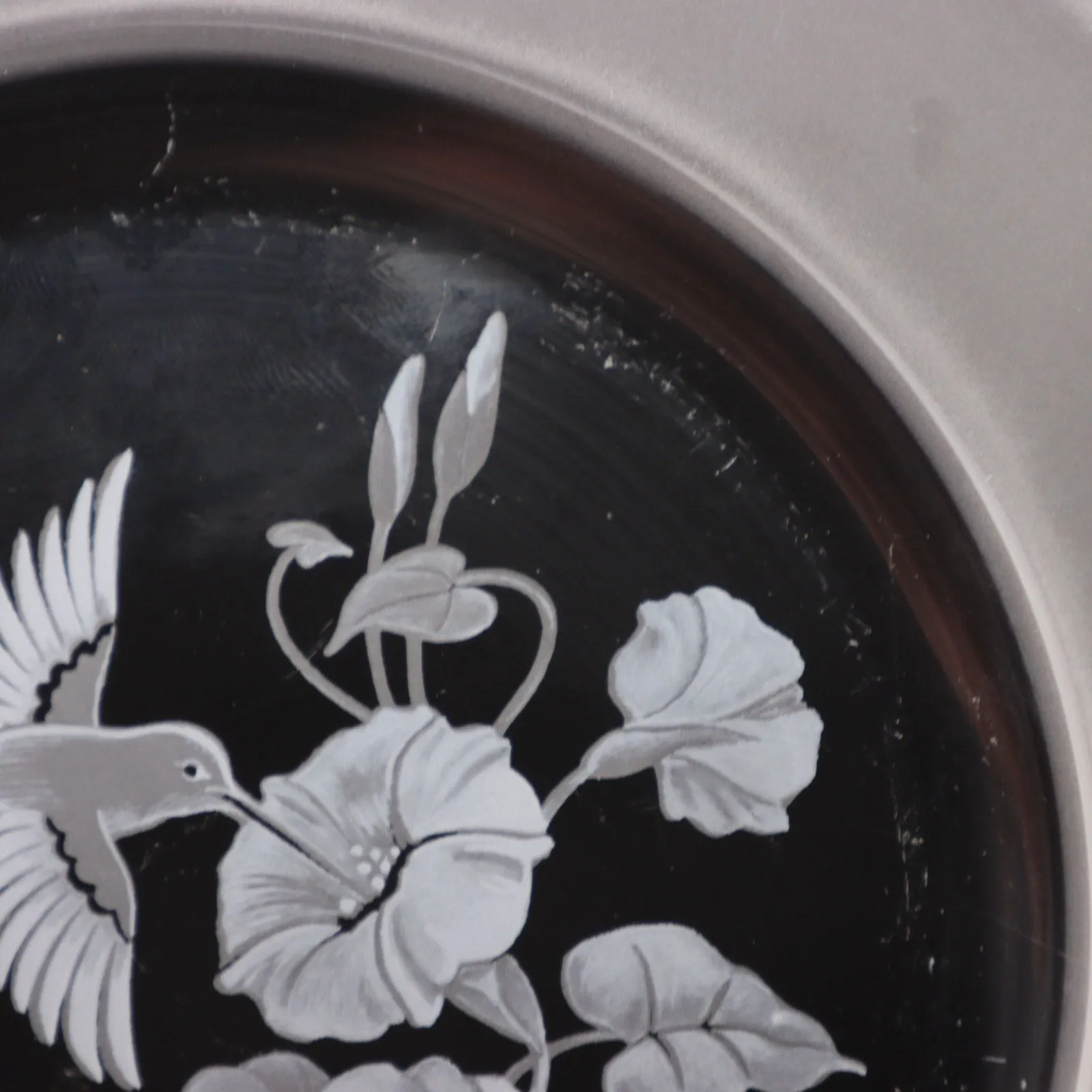 Avon Hummingbird Frosted Etched Crystal Glass Luncheon Plate 8" Vintage 1980's