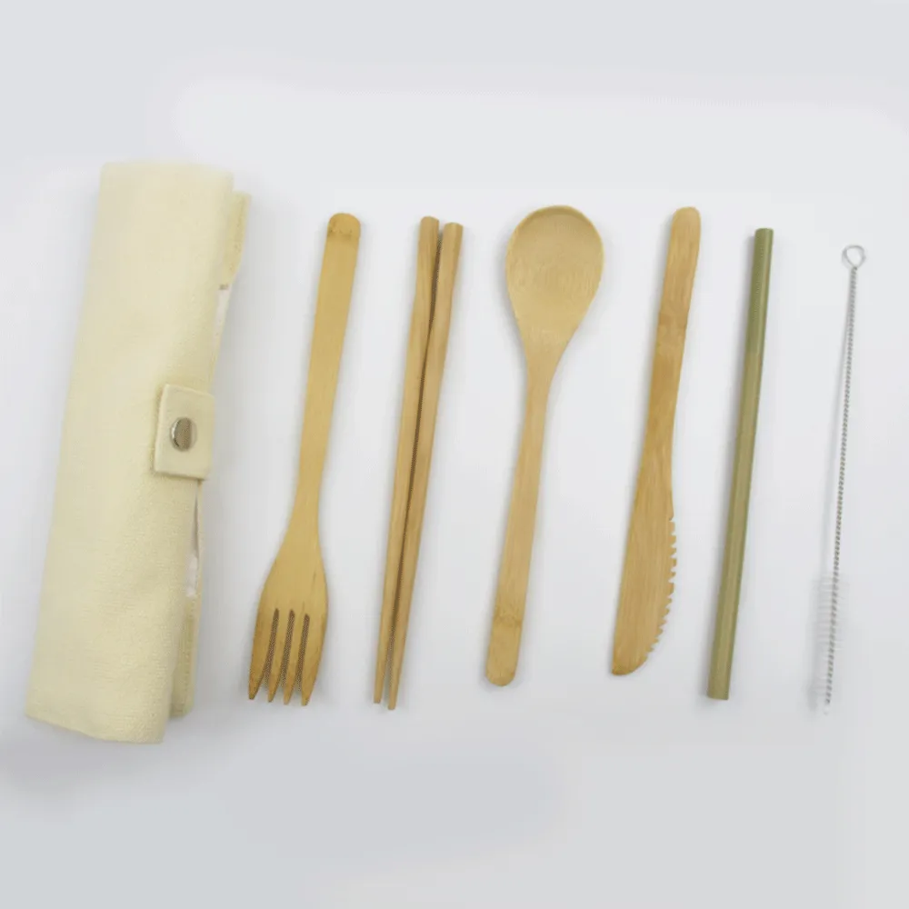 Bamboo Cutlery Set with Canvas Pouch