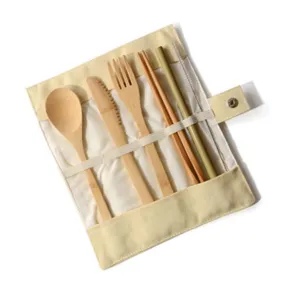 Bamboo Cutlery Set with Canvas Pouch