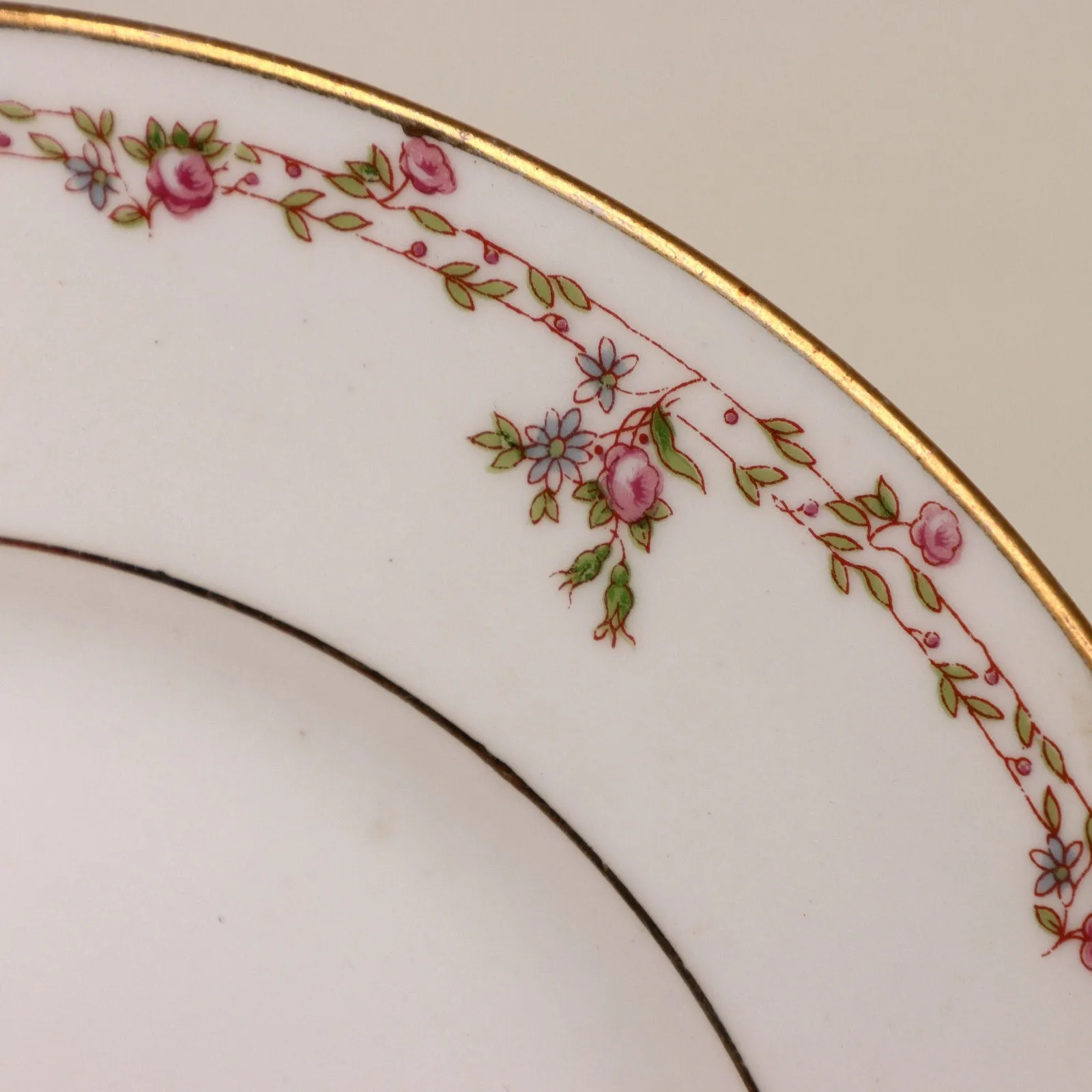 B&Co L Bernardaud & Co Limoges 8 1/2" Luncheon Plates Pink Rose Gold Rim 1900