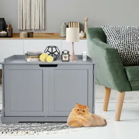 Cat Litter Box Enclosure with Double Doors for Large Cat and Kitty-Gray