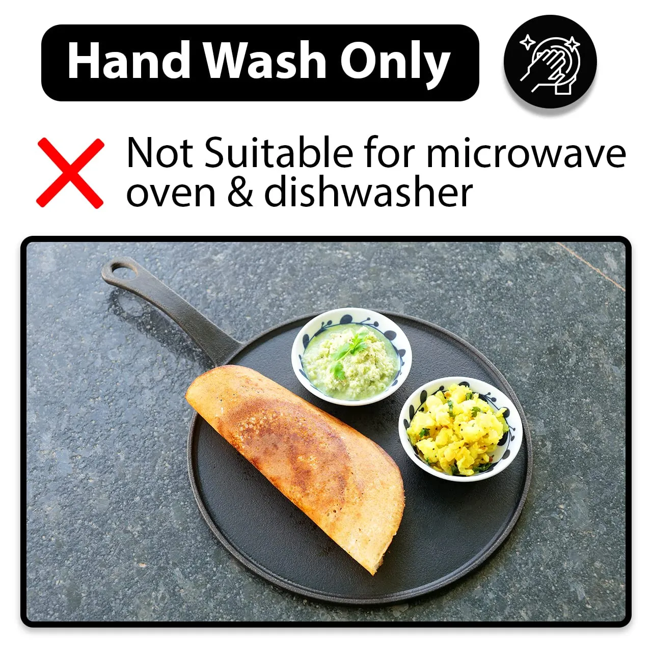Dosa Tawa | Pre-Seasoned | Made of Cast Iron | Healthful | Grey & Black | 10 Inch