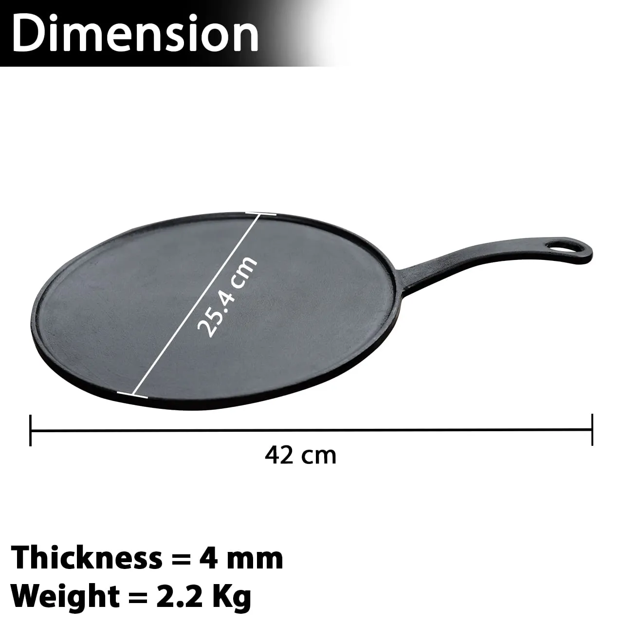 Dosa Tawa | Pre-Seasoned | Made of Cast Iron | Healthful | Grey & Black | 10 Inch