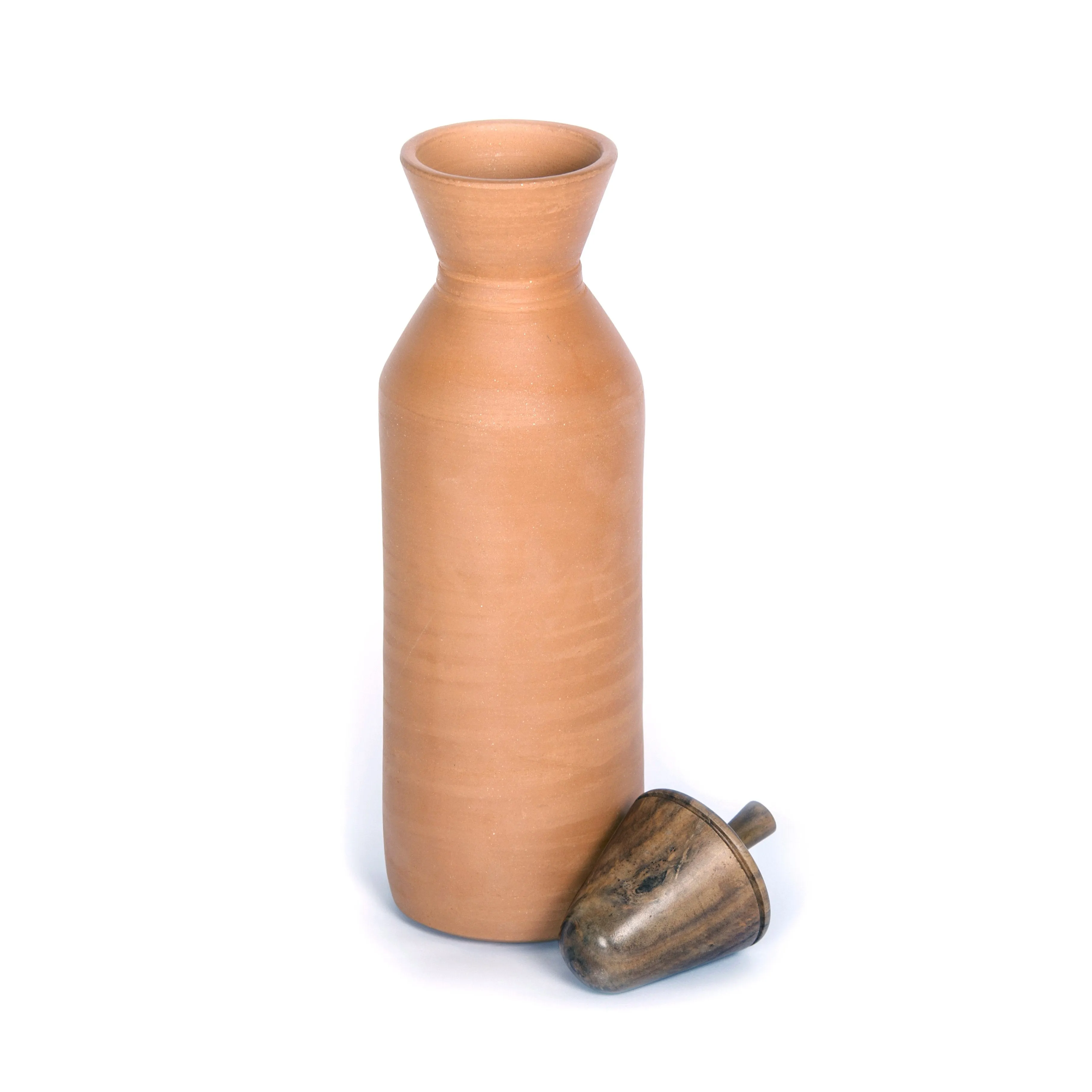 Earthen Clay Maahi Kool Bottle With Wooden Lid | Terracotta & Wood