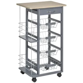 Kitchen Trolley Multi-Use Kitchen IslandWith 4 Baskets 2 Side Racks 4 Wheels Food Storage Smooth Rolling Compact Furniture Dark Grey