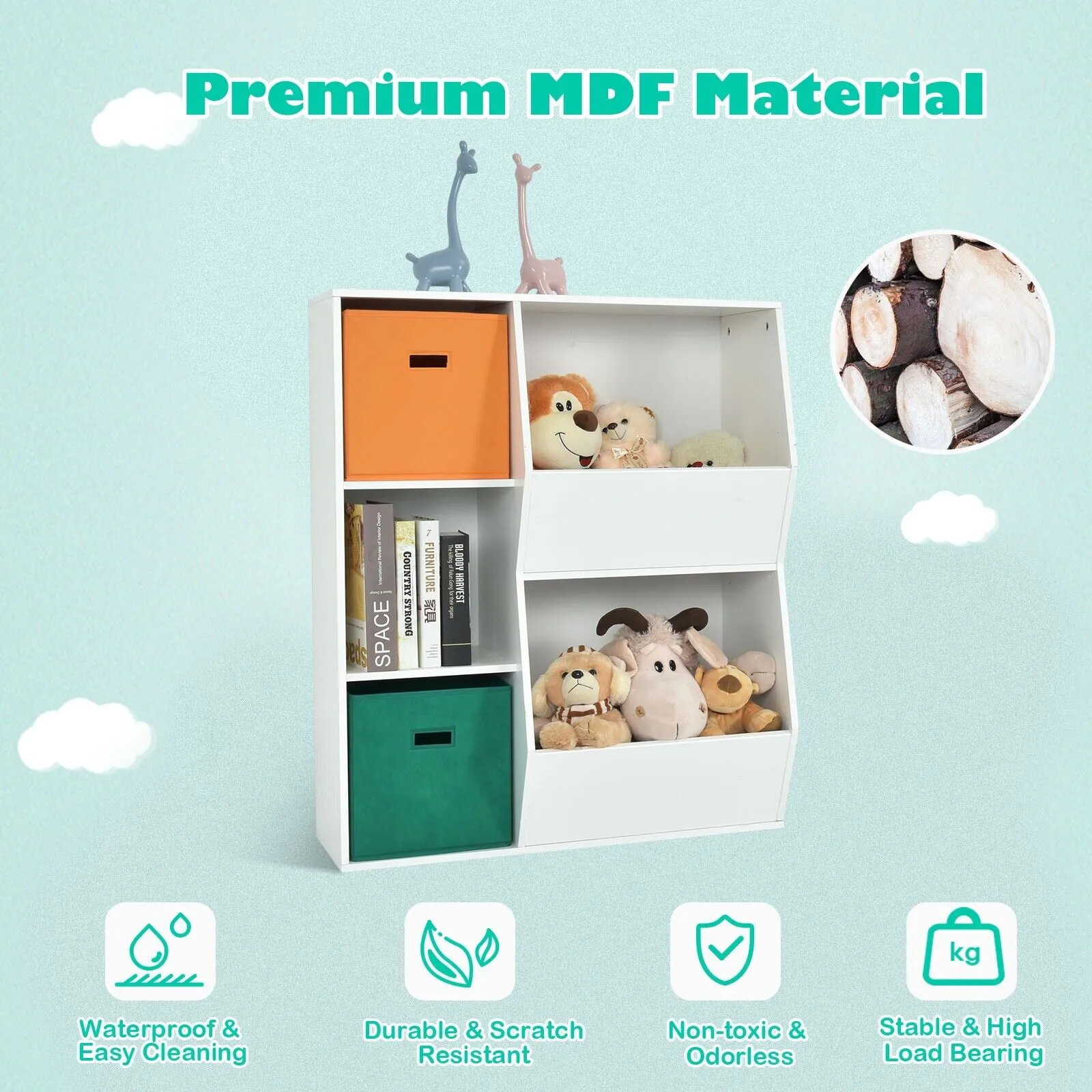 Modern Kids Toy Storage Cabinet with 2 Baskets-White