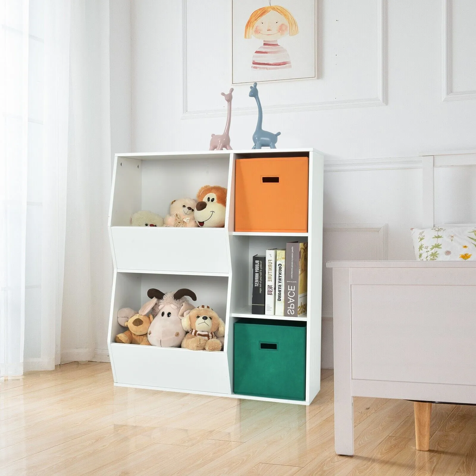 Modern Kids Toy Storage Cabinet with 2 Baskets-White