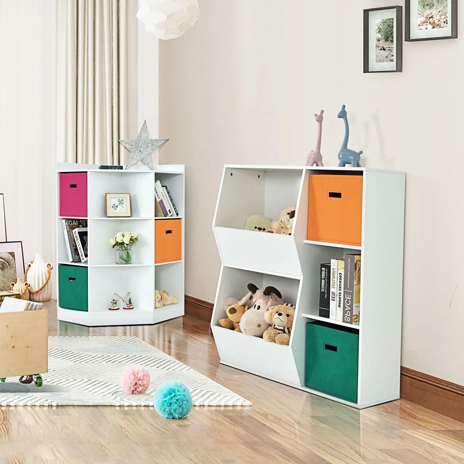 Modern Kids Toy Storage Cabinet with 2 Baskets-White