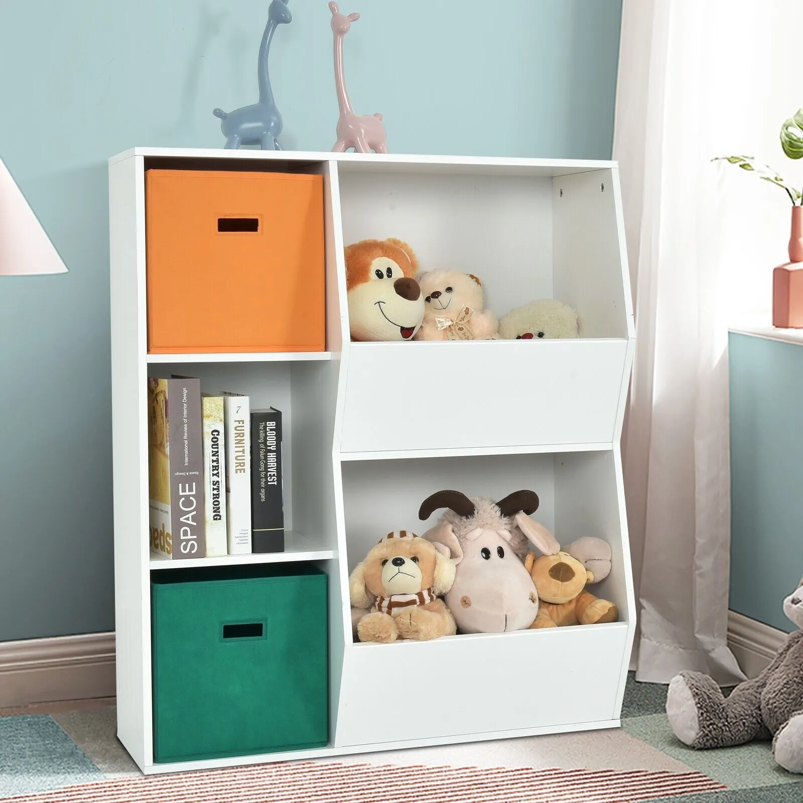 Modern Kids Toy Storage Cabinet with 2 Baskets-White