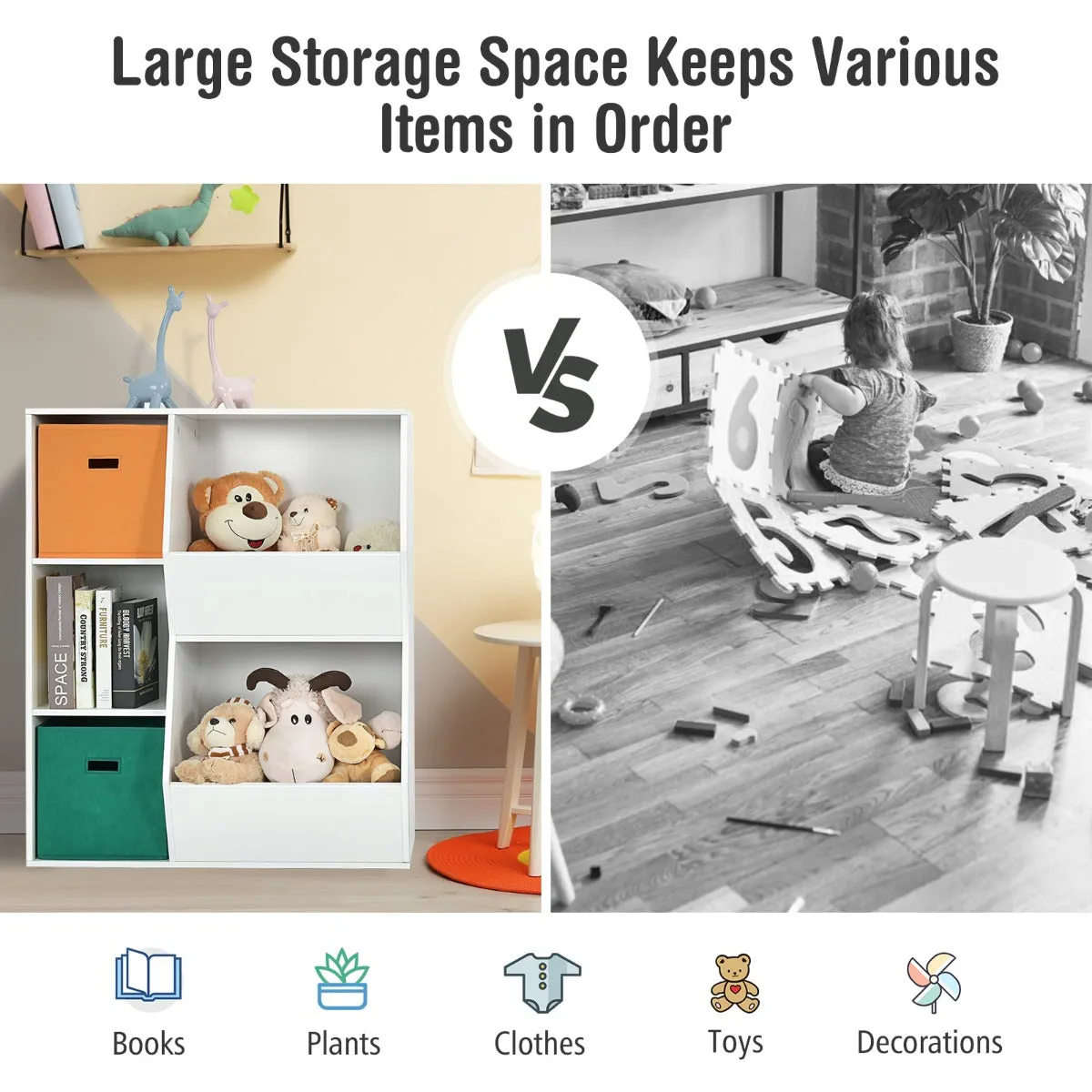 NNECW Kids Toy Storage with 2 Baskets for Kids Room