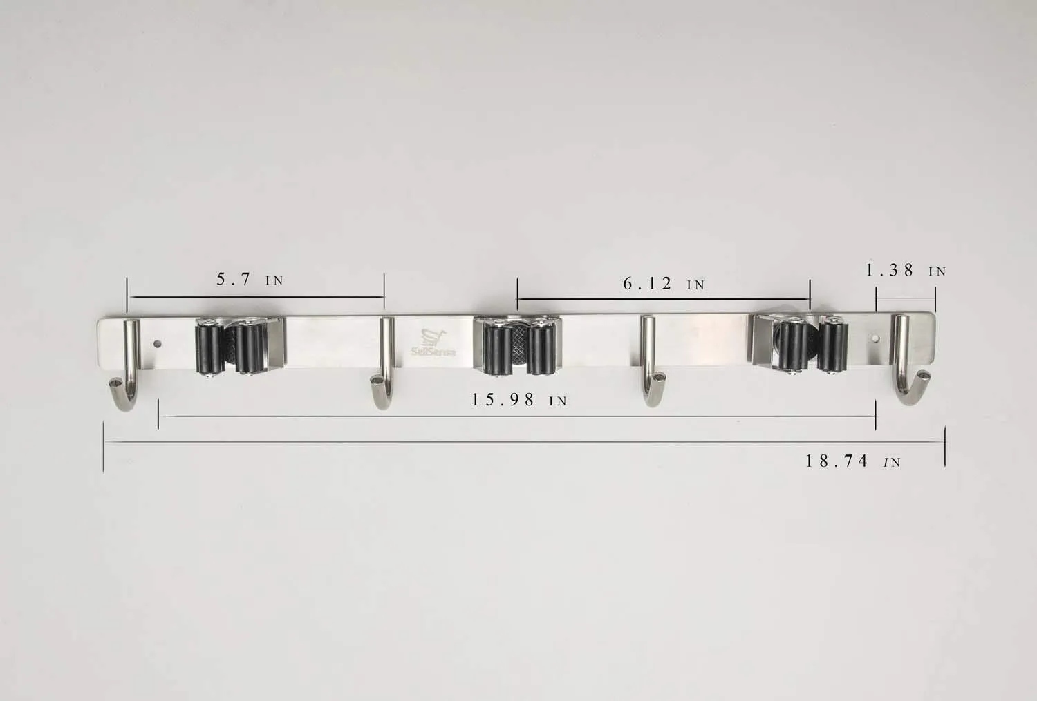SellSense Mop and Broom Holder Wall Mount, 16" Fastening Locations, Kitchen, Garage, Garden Tool Organizer. The Best Heavy Duty Storage Organizer.