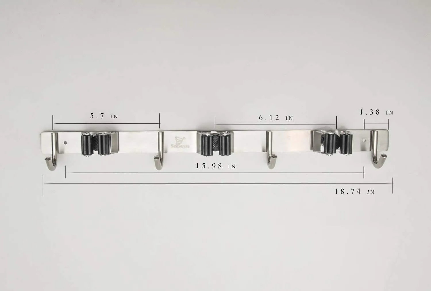 SellSense Mop and Broom Holder Wall Mount, 16" Fastening Locations, Kitchen, Garage, Garden Tool Organizer. The Best Heavy Duty Storage Organizer.