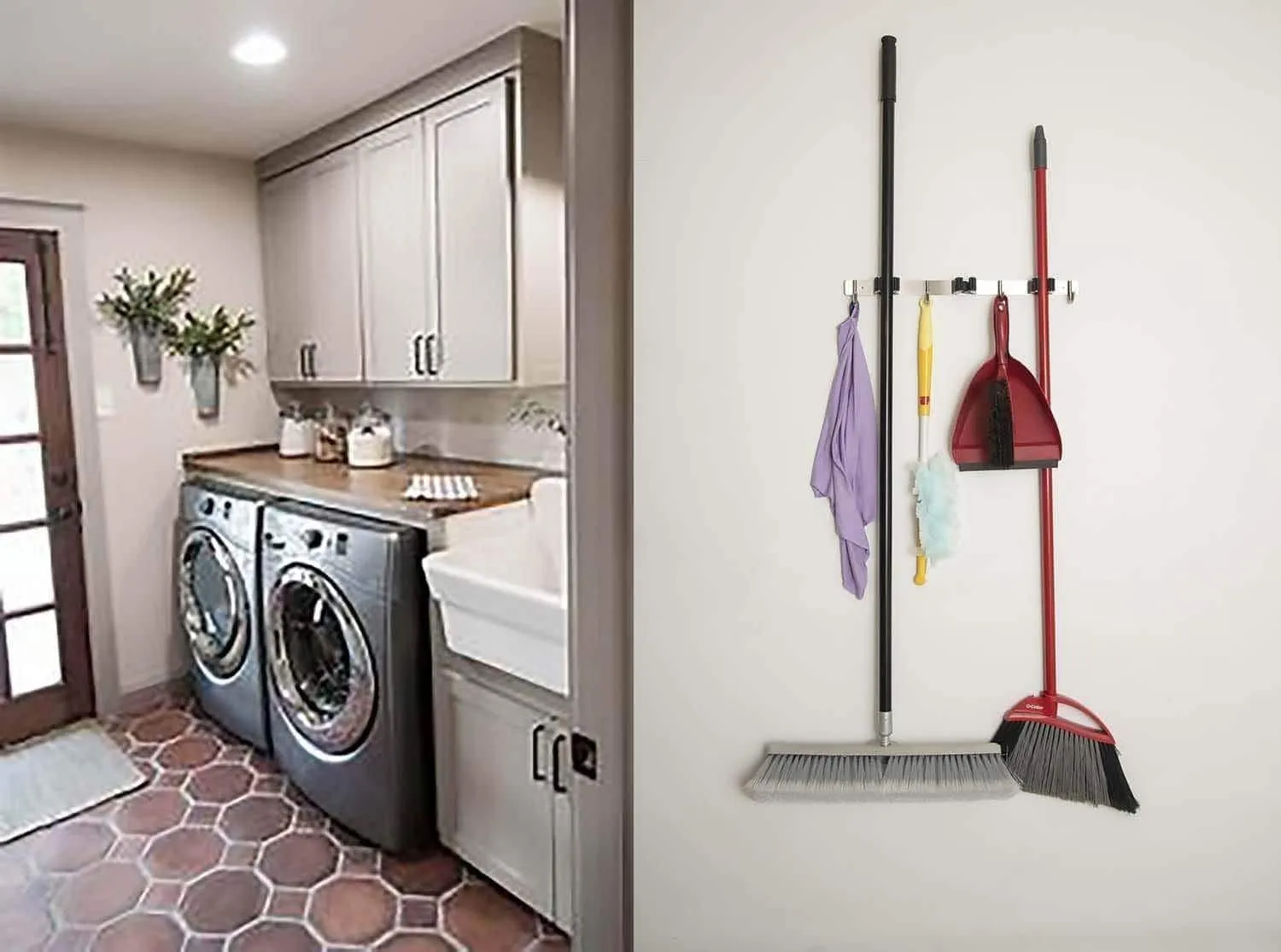 SellSense Mop and Broom Holder Wall Mount, 16" Fastening Locations, Kitchen, Garage, Garden Tool Organizer. The Best Heavy Duty Storage Organizer.