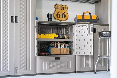Suncast Indoor/Outdoor Resin Single-Drawer Storage Cabinet, Platinum Metallic