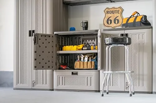 Suncast Indoor/Outdoor Resin Single-Drawer Storage Cabinet, Platinum Metallic