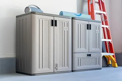 Suncast Indoor/Outdoor Resin Single-Drawer Storage Cabinet, Platinum Metallic
