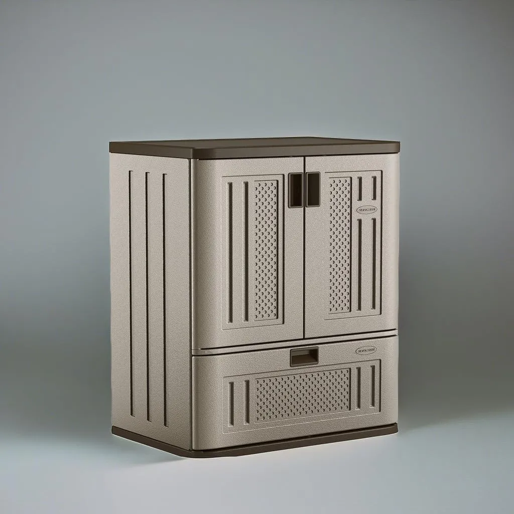 Suncast Indoor/Outdoor Resin Single-Drawer Storage Cabinet, Platinum Metallic