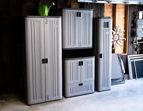 Suncast Indoor/Outdoor Resin Single-Drawer Storage Cabinet, Platinum Metallic