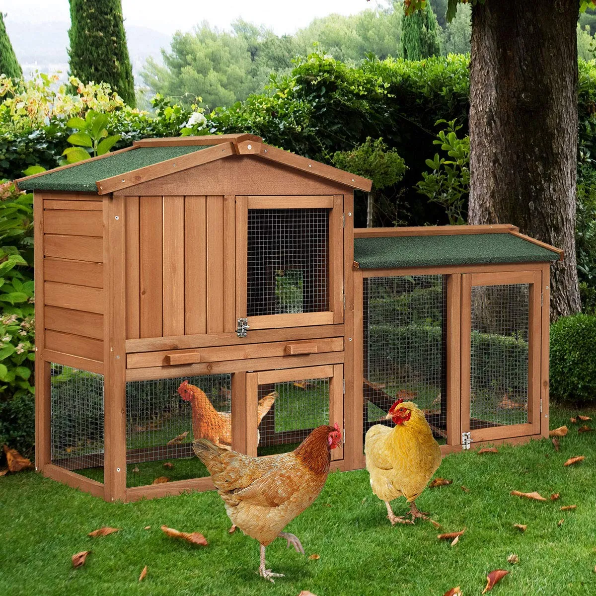 Tangkula Rabbit Hutch Indoor and Outdoor, 58-Inch Bunny Cage with Removable Tray & Ramp