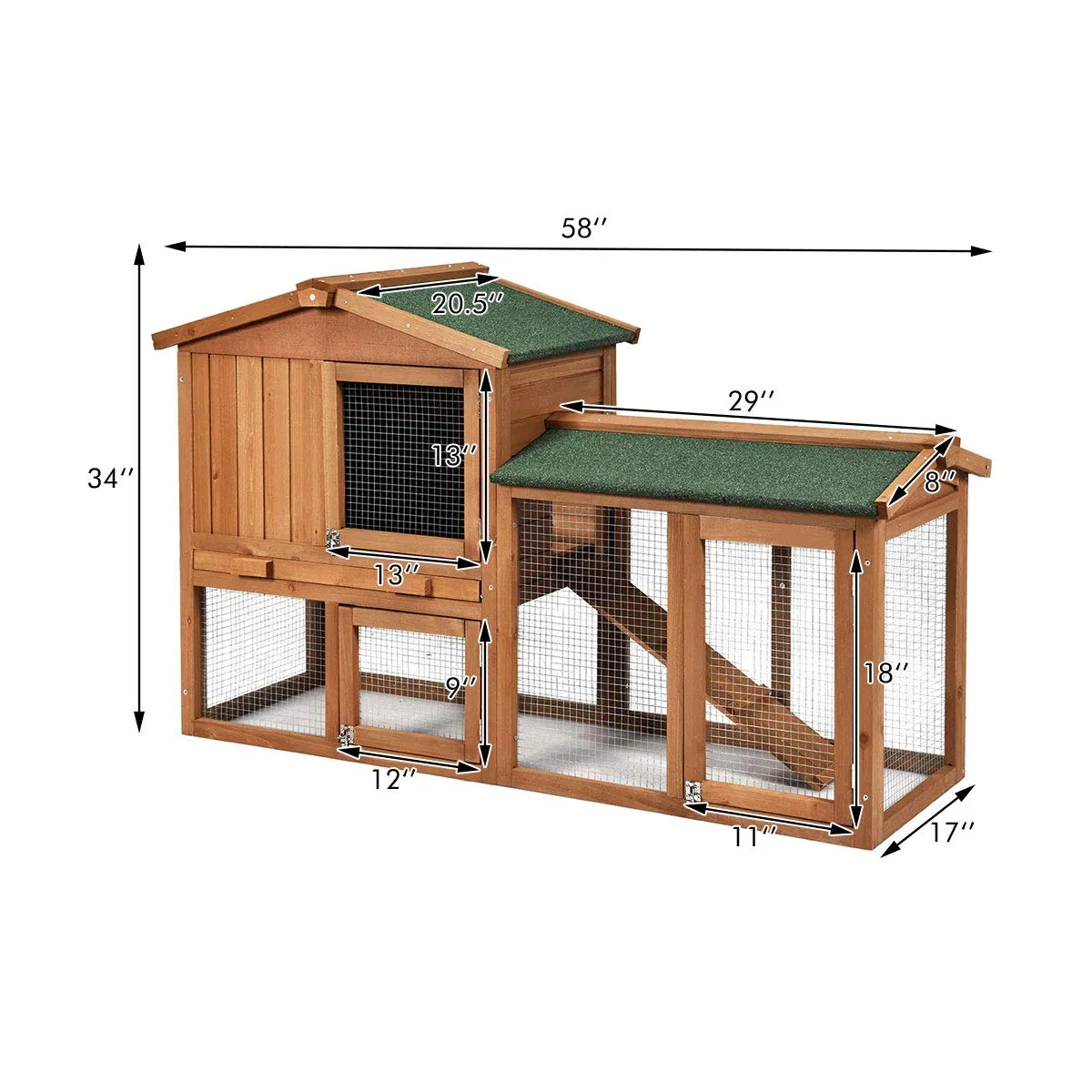 Tangkula Rabbit Hutch Indoor and Outdoor, 58-Inch Bunny Cage with Removable Tray & Ramp
