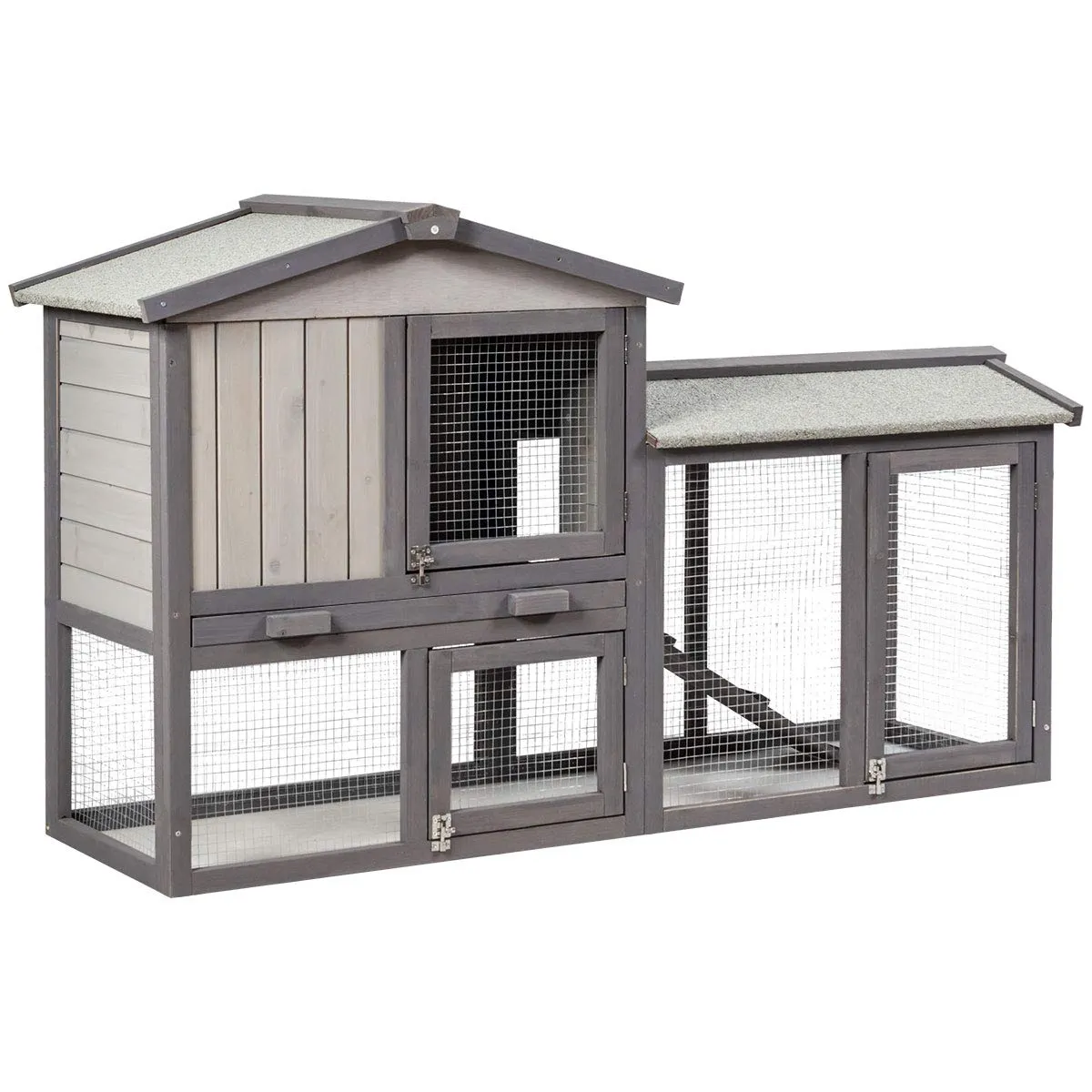 Tangkula Rabbit Hutch Indoor and Outdoor, 58-Inch Bunny Cage with Removable Tray & Ramp