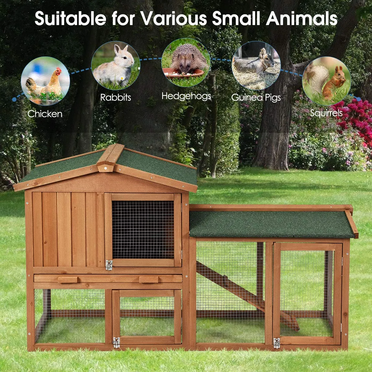 Tangkula Rabbit Hutch Indoor and Outdoor, 58-Inch Bunny Cage with Removable Tray & Ramp