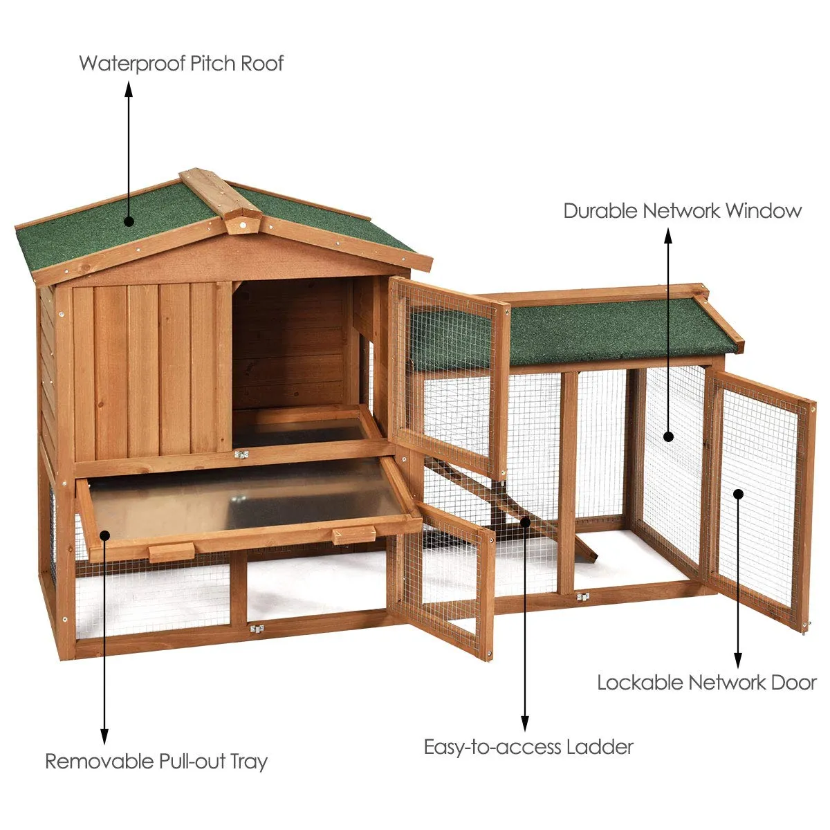 Tangkula Rabbit Hutch Indoor and Outdoor, 58-Inch Bunny Cage with Removable Tray & Ramp